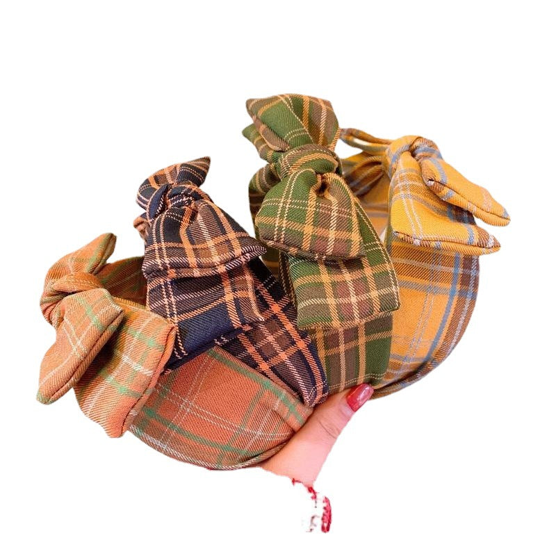 Wholesale Retro British Plaid Double Layer Bow Headband